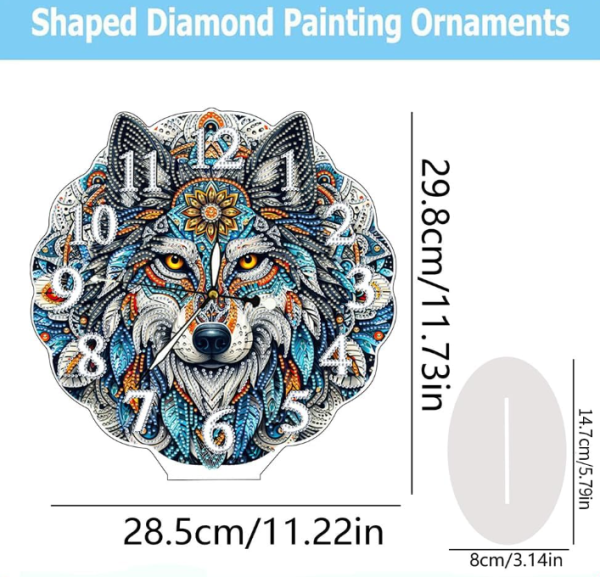 Diamond Painting Leuchtende Uhr Wolf